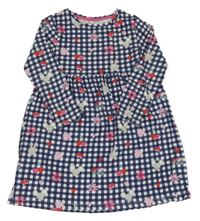 Tmavomodro-bílé kostkované bavlněné šaty s myškami Bluezoo