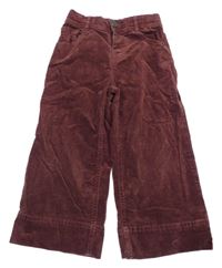 Vínové sametové wide leg kalhoty Zara