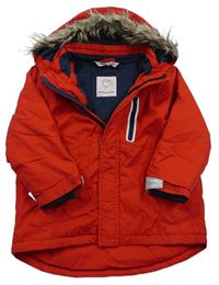 Červená šusťáková zimní bunda s odepínací kapucí s kožešinou H&M