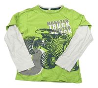 Zeleno-bílé triko s monster truckem 