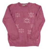 Starorůžový chlupatý svetr s vločkami alive