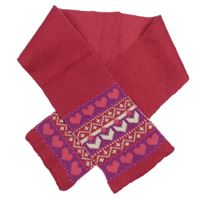 Malinovo-růžovo-fialová melírovaná pletená šála se srdíčky a vzorem George