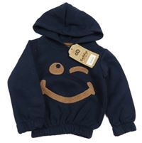 Nové - tmavomodrá teplá mikina se smajlíkem a kapucí 