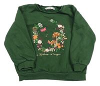 Tmavozelená mikina s muchomůrkami a motýlky a květy C&A