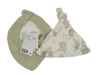 Nové - 2Set - Smetanová čepice s králíčky - Peter Rabbit + světleolivový šátek H&M