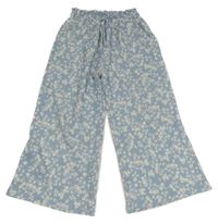 Světlemodré mačkané široké paper bag kalhoty s kytičkami Next