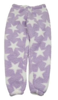 Levandulové huňaté domácí kalhoty s bílými hvězdičkami 