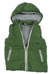 Tmavozelená prošívaná šusťáková zateplená vesta s kapucí Papagino
