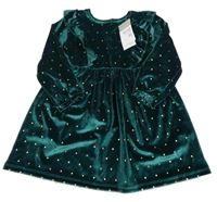 Nové - smaragdovo-zlaté puntíkaté sametové šaty s volánky PRIMARK