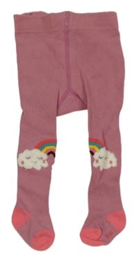 Starorůžovo-růžové punčocháče s obláčky a duhami 