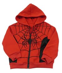 Červeno-černá propínací teplá mikina s pavoukem a kapucí 