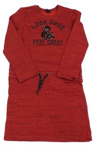 Červeno-černé melírované teplákové šaty s nápisy a flitry Y.F.K.