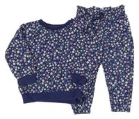 2Set - Tmavomodrá kytičkovaná oversize mikina + paper bag tepláky George