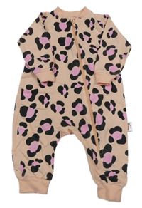 Broskvovo-černo-růžová vzorovaná tepláková kombinéza 