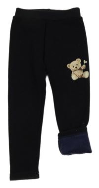 Černé teplákové zateplené legíny s medvídkem 