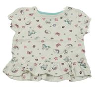 Bílé tričko s obrázky a volánkem PRIMARK