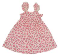 Bílo-růžové vzorované letní šaty s volánky