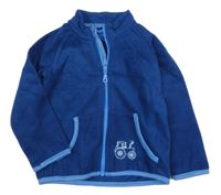 Tmavomodrá fleecová propínací mikina s traktorem POCOPIANO