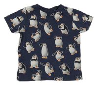 Tmavomodré melírované tričko s tučňáčky