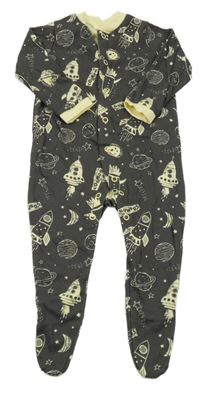Tmavošedo-světležlutý overal s raketami a planetami