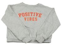 Světlešedá melírovaná teplá crop mikina s nápisy JEFF&CO