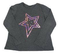 Tmavošedé melírované triko s hvězdou z flitrů a pecičkami C&A