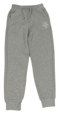 Šedé melírované tepláky s písmenky BRAVE SOUL