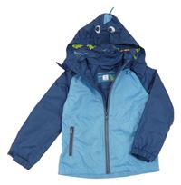 Světlemodro-tmavomodrá šusťáková jarní bunda s odepínací kapucí - dinosaurus impidimpi