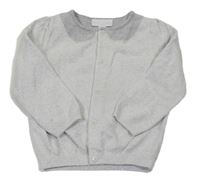 Bílo-světlešedo/stříbrný melírovaný kašmírový propínací svetr the little white company