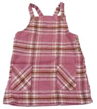 Starorůžovo-hnědo-bílé kostkované vlněné šaty PRIMARK