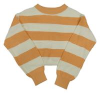 Oranžovo-bílý pruhovaný žebrovaný pletený crop svetr H&M
