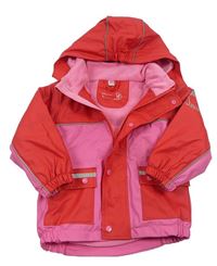 Červeno-růžová nepromokavá zateplená bunda s kapucí 