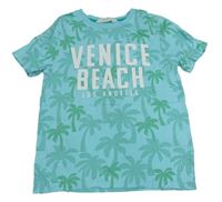 Světlemodré tričko s palmami a nápisem H&M