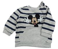 Světlešedo-tmavomodrá pruhovaná mikina s Mickeym C&A