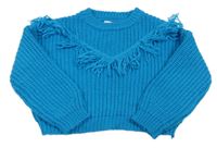 Modrý oversize svetr s třásněmi Matalan