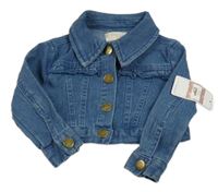 Nové - Modrá riflová crop bunda s volánky