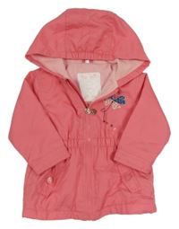 Lososová šusťáková lehce zateplená parka s motýlem s flitry a kapucí zn. Zeeman