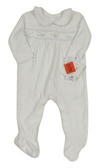 Nové - Bílý sametový overal s výšivkami a límečkem George