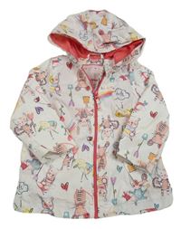 Bílá šusťáková jarní bunda se zvířaty a kapucí Nutmeg