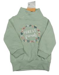 Nové - Světlezelená mikina s květy a komínovým límcem Kiki&Koko