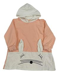 Meruňkovo-bílá tepláková šatová tunika s králíkem a kapucí Shein