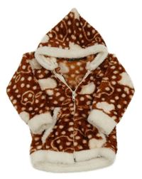 Hnědá puntíkatá chlupatá propínací mikina s kapucí