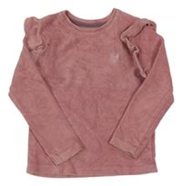 Starorůžové žebrované sametové triko s volánky a výšivkou Nutmeg