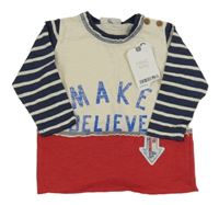 Nové - Krémovo-červeno-tmavomodré triko s nápisem a pruhy Next