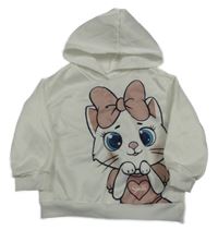 Smetanová mikina s kočkou a kapucí Shein