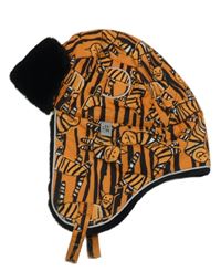 Oranžová vzorovaná beranice s kočkami a kožešinou