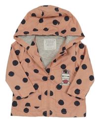 Starorůžová puntíkatá šusťáková jarní bunda se zebrou a kapucí F&F