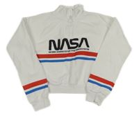 Bílá crop mikina s nápisem a pruhy - NASA H&M
