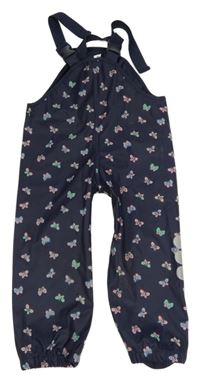 Tmavomodré nepromokavé laclové kalhoty s motýly Topolino