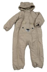Hnědá šusťáková zimní kombinéza s medvědem a kapucí Orsolino